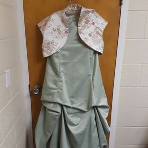 Mint Green Prom Dress with Floral Bolero